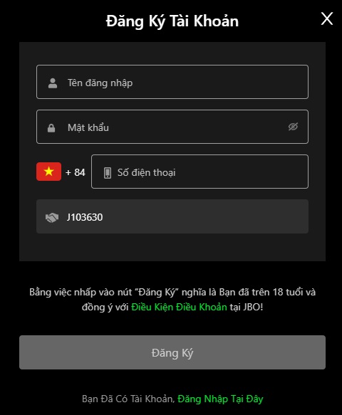 Đăng ký tài khoản nhà cái JBO